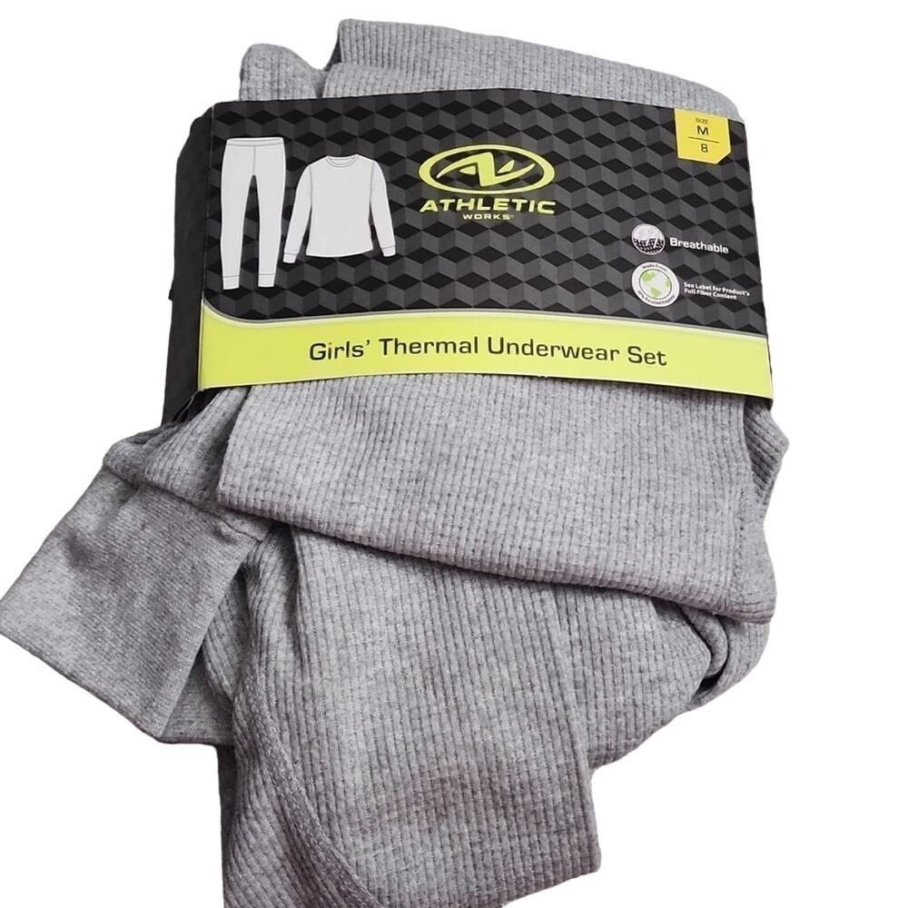 Athletic Works Girls Gray Thermal Underwear Set, NWT, M